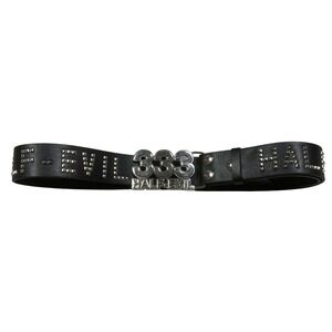 Half Evil 333 Studded Logo Belt Black Leather Silver Buckle Punk Streetwear